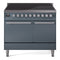 ILVE Professional Plus II 40-Inch 2.3 + 2.0 Cu. Ft. Induction Range with 6 Elements and Solid Door Oven in Blue Grey (UPDI406QMPBG)