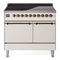 ILVE 40-Inch Nostalgie II Induction Range with Solid Door Oven in Antique White with Bronze Trim (UPDI406QNMPAWB)