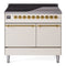 ILVE 40-Inch Nostalgie II Induction Range with Solid Door Oven in Antique White with Brass Trim (UPDI406QNMPAWG)