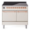ILVE 40-Inch Nostalgie II Induction Range with Solid Door Oven in Antique White with Copper Trim (UPDI406QNMPAWP)
