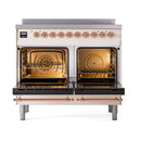 ILVE 40-Inch Nostalgie II Induction Range with Solid Door Oven in Antique White with Copper Trim (UPDI406QNMPAWP)