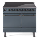 ILVE 40-Inch Nostalgie II Induction Range with Solid Door Oven in Blue Grey with Bronze Trim (UPDI406QNMPBGB)