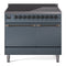 ILVE 40-Inch Nostalgie II Induction Range with Solid Door Oven in Blue Grey with Bronze Trim (UPDI406QNMPBGB)
