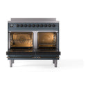 ILVE 40-Inch Nostalgie II Induction Range with Solid Door Oven in Blue Grey with Bronze Trim (UPDI406QNMPBGB)