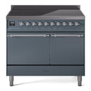 ILVE 40-Inch Nostalgie II Induction Range with Solid Door Oven in Blue Grey with Chrome Trim (UPDI406QNMPBGC)