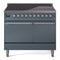 ILVE 40-Inch Nostalgie II Induction Range with Solid Door Oven in Blue Grey with Chrome Trim (UPDI406QNMPBGC)
