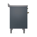 ILVE 40-Inch Nostalgie II Induction Range with Solid Door Oven in Blue Grey with Brass Trim (UPDI406QNMPBGG)