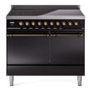 ILVE 40-Inch Nostalgie II Induction Range with Solid Door Oven in Glossy Black with Bronze Trim (UPDI406QNMPBKB)