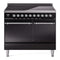 ILVE 40-Inch Nostalgie II Induction Range with Solid Door Oven in Glossy Black with Chrome Trim (UPDI406QNMPBKC)