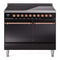 ILVE 40-Inch Nostalgie II Induction Range with Solid Door Oven in Glossy Black with Copper Trim (UPDI406QNMPBKP)