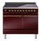 ILVE 40-Inch Nostalgie II Induction Range with Solid Door Oven in Burgundy with Brass Trim (UPDI406QNMPBUG)