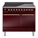 ILVE 40-Inch Nostalgie II Induction Range with Solid Door Oven in Burgundy with Copper Trim (UPDI406QNMPBUP)