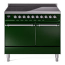 ILVE 40-Inch Nostalgie II Induction Range with Solid Door Oven in Emerald Green with Chrome Trim (UPDI406QNMPEGC)