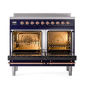 ILVE 40-Inch Nostalgie II Induction Range with Solid Door Oven in Midnight Blue with Copper Trim (UPDI406QNMPMBP)