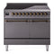 ILVE 40-Inch Nostalgie II Induction Range with Solid Door Oven in Matte Graphite with Bronze Trim (UPDI406QNMPMGB)