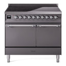 ILVE 40-Inch Nostalgie II Induction Range with Solid Door Oven in Matte Graphite with Chrome Trim (UPDI406QNMPMGC)