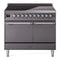 ILVE 40-Inch Nostalgie II Induction Range with Solid Door Oven in Matte Graphite with Chrome Trim (UPDI406QNMPMGC)