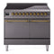 ILVE 40-Inch Nostalgie II Induction Range with Solid Door Oven in Matte Graphite with Brass Trim (UPDI406QNMPMGG)