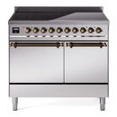 ILVE 40-Inch Nostalgie II Induction Range with Solid Door Oven in Stainless Steel with Bronze Trim (UPDI406QNMPSSB)