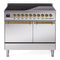 ILVE 40-Inch Nostalgie II Induction Range with Solid Door Oven in Stainless Steel with Brass Trim (UPDI406QNMPSSG)
