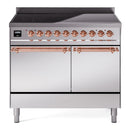 ILVE 40-Inch Nostalgie II Induction Range with Solid Door Oven in Stainless Steel with Copper Trim (UPDI406QNMPSSP)