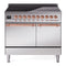 ILVE 40-Inch Nostalgie II Induction Range with Solid Door Oven in Stainless Steel with Copper Trim (UPDI406QNMPSSP)