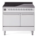 ILVE 40-Inch Nostalgie II Induction Range with Solid Door Oven in White with Chrome Trim (UPDI406QNMPWHC)