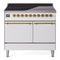 ILVE 40-Inch Nostalgie II Induction Range with Solid Door Oven in White with Brass Trim (UPDI406QNMPWHG)