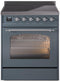 ILVE Nostalgie II 30-Inch Freestanding Electric Induction Range in Blue Grey with Chrome Trim (UPI304NMPBGC)