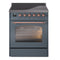 ILVE Nostalgie II 30-Inch Freestanding Electric Induction Range in Blue Grey with Copper Trim (UPI304NMPBGP)