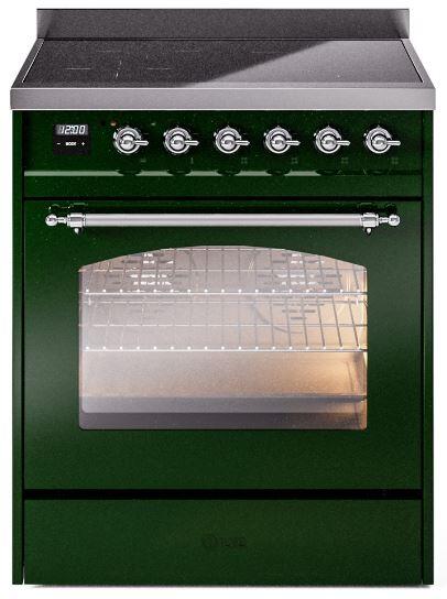 ILVE Nostalgie II 30-Inch Freestanding Electric Induction Range in Emerald Green with Chrome Trim (UPI304NMPEGC)