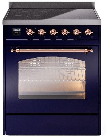 ILVE Nostalgie II 30-Inch Freestanding Electric Induction Range in Midnight Blue with Copper Trim (UPI304NMPMBP)