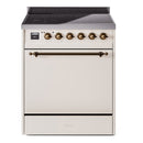 ILVE 30-Inch Nostalgie II Induction Range with Solid Door Oven in Antique White with Bronze Trim (UPI304QNMPAWB)