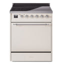 ILVE 30-Inch Nostalgie II Induction Range with Solid Door Oven in Antique White with Chrome Trim (UPI304QNMPAWC)