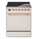 ILVE 30-Inch Nostalgie II Induction Range with Solid Door Oven in Antique White with Copper Trim (UPI304QNMPAWP)