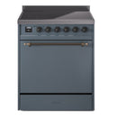 ILVE 30-Inch Nostalgie II Induction Range with Solid Door Oven in Blue Grey with Bronze Trim (UPI304QNMPBGB)