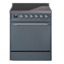 ILVE 30-Inch Nostalgie II Induction Range with Solid Door Oven in Blue Grey with Chrome Trim (UPI304QNMPBGC)
