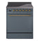ILVE 30-Inch Nostalgie II Induction Range with Solid Door Oven in Blue Grey with Brass Trim (UPI304QNMPBGG)