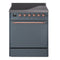 ILVE 30-Inch Nostalgie II Induction Range with Solid Door Oven in Blue Grey with Copper Trim (UPI304QNMPBGP)