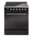 ILVE 30-Inch Nostalgie II Induction Range with Solid Door Oven in Glossy Black with Chrome Trim (UPI304QNMPBKC)