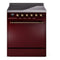 ILVE 30-Inch Nostalgie II Induction Range with Solid Door Oven in Burgundy with Bronze Trim (UPI304QNMPBUB)