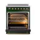 ILVE 30-Inch Nostalgie II Induction Range with Solid Door Oven in Emerald Green with Brass Trim (UPI304QNMPEGG)