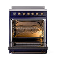 ILVE 30-Inch Nostalgie II Induction Range with Solid Door Oven in Midnight Blue with Bronze Trim (UPI304QNMPMBB)