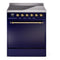 ILVE 30-Inch Nostalgie II Induction Range with Solid Door Oven in Midnight Blue with Brass Trim (UPI304QNMPMBG)