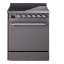 ILVE 30-Inch Nostalgie II Induction Range with Solid Door Oven in Matte Graphite with Chrome Trim (UPI304QNMPMGC)