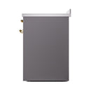 ILVE 30-Inch Nostalgie II Induction Range with Solid Door Oven in Matte Graphite with Brass Trim (UPI304QNMPMGG)
