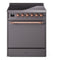 ILVE 30-Inch Nostalgie II Induction Range with Solid Door Oven in Matte Graphite with Copper Trim (UPI304QNMPMGP)