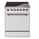 ILVE 30-Inch Nostalgie II Induction Range with Solid Door Oven in White with Bronze Trim (UPI304QNMPWHB)