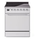 ILVE 30-Inch Nostalgie II Induction Range with Solid Door Oven in White with Chrome Trim (UPI304QNMPWHC)