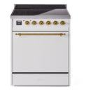 ILVE 30-Inch Nostalgie II Induction Range with Solid Door Oven in White with Brass Trim (UPI304QNMPWHG)